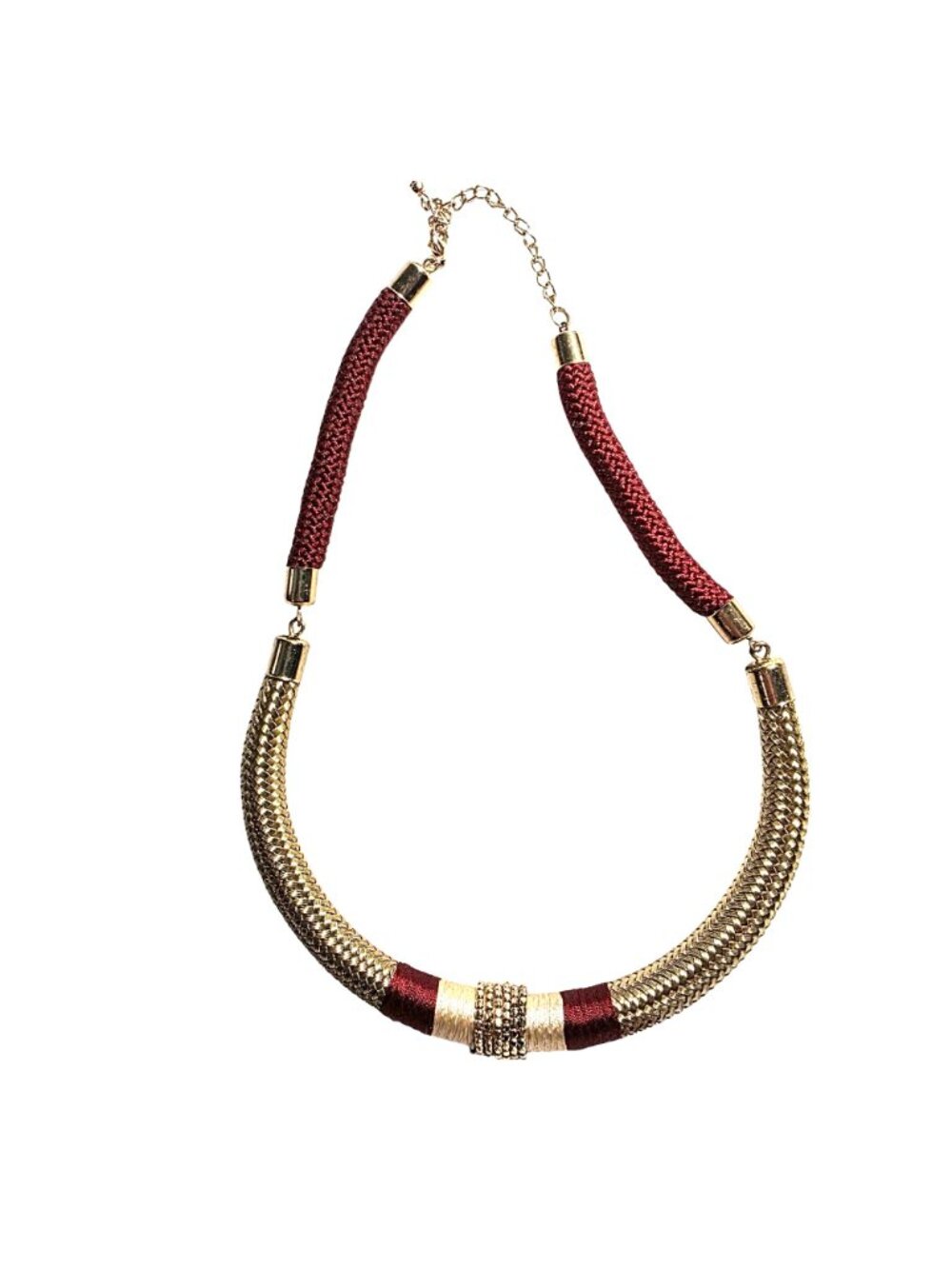 Statement Necklace Red Gold-Tone Woven Chain career office womens jewelry - Picture 2 of 5